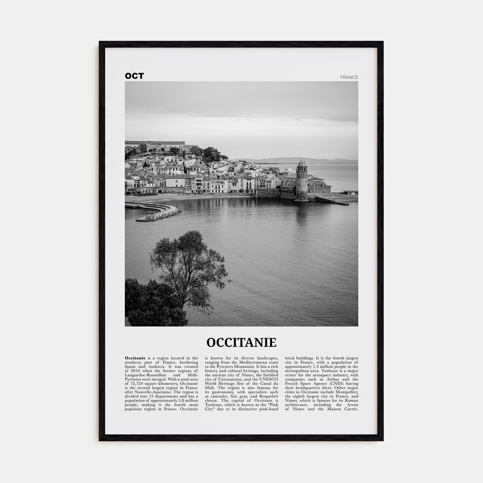 Occitanie Travel B&W Poster