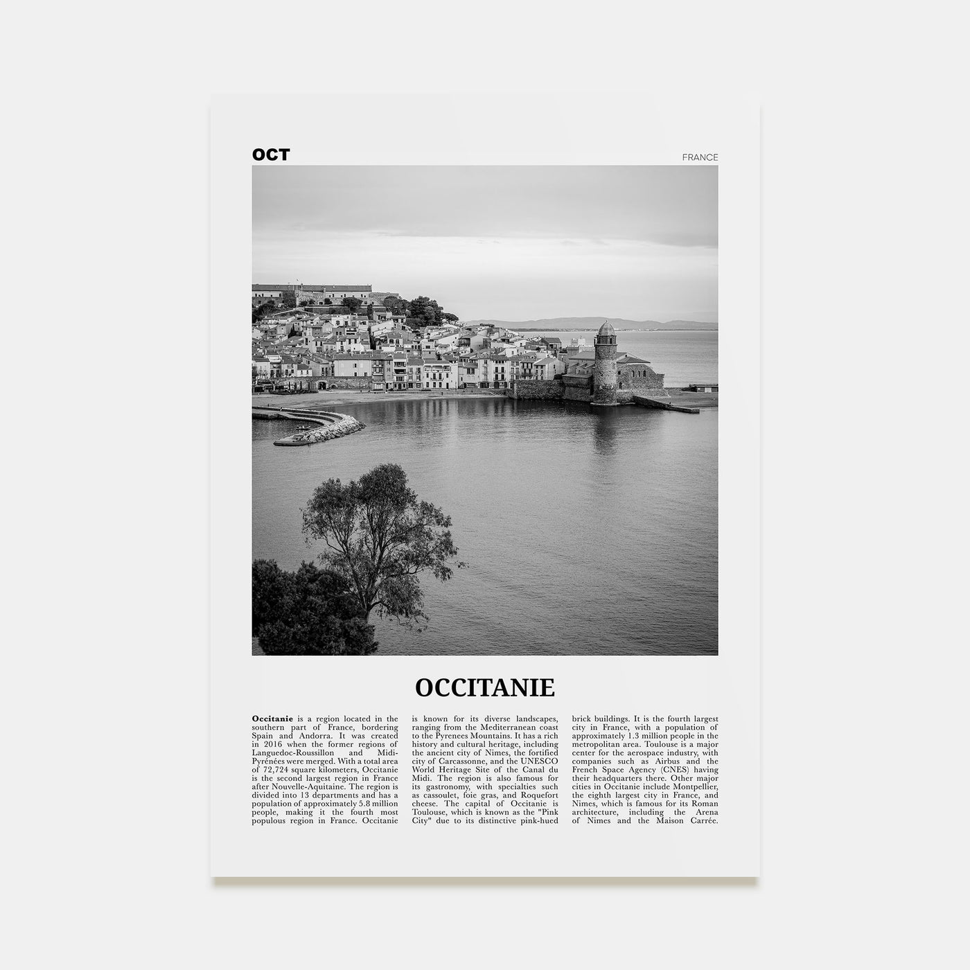 Occitanie Travel B&W Poster