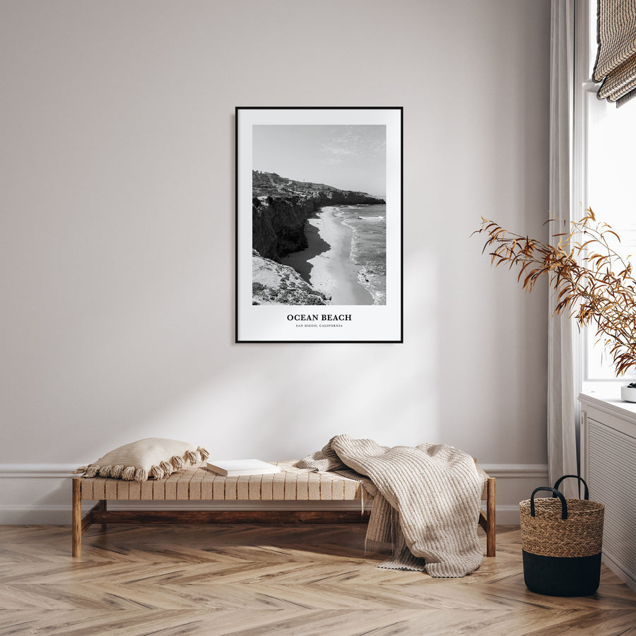 Ocean Beach Portrait B&W Poster