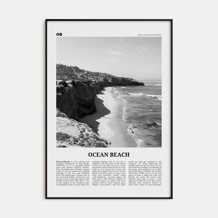 Ocean Beach Travel B&W Poster