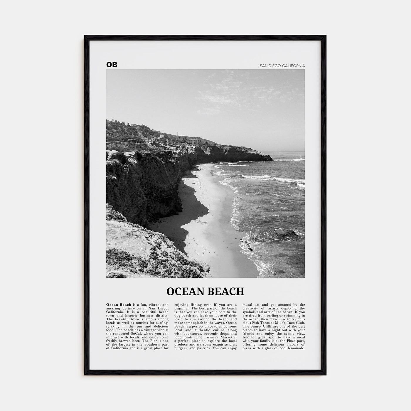 Ocean Beach Travel B&W Poster