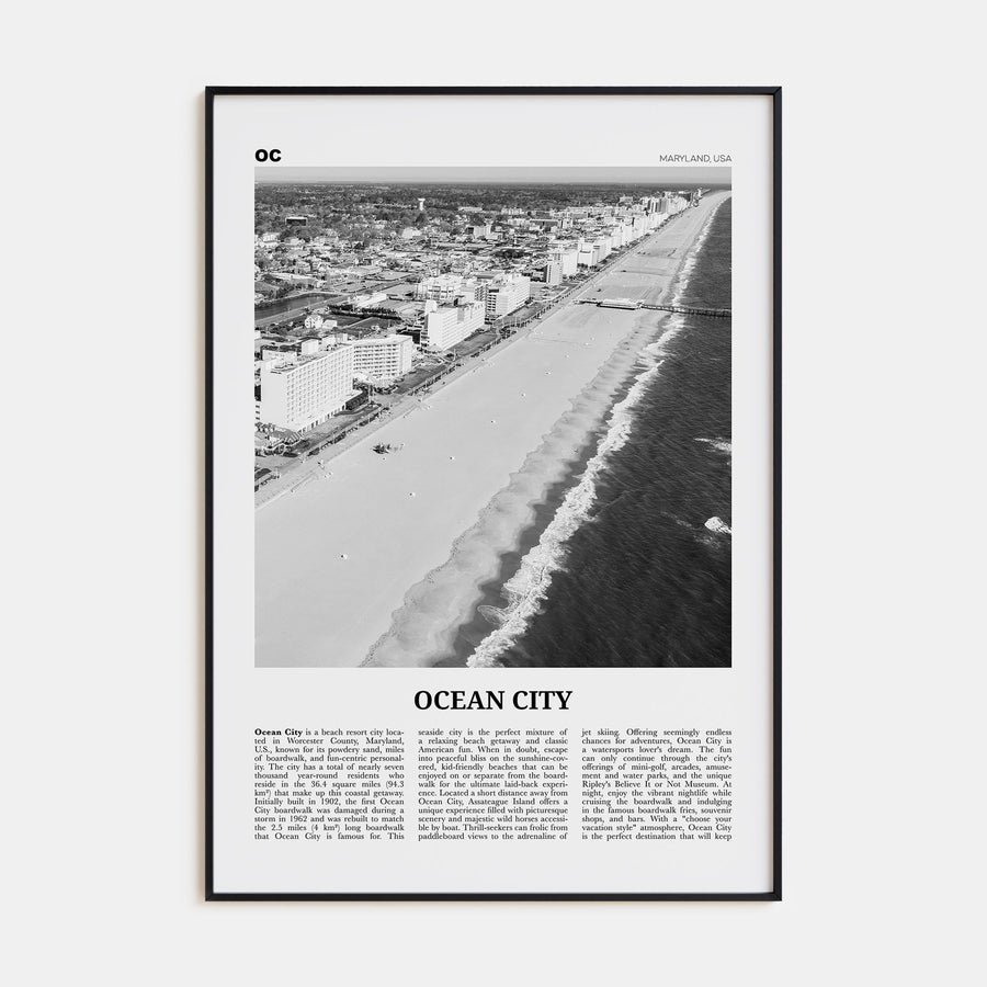 Ocean City, Maryland Travel B&W Poster