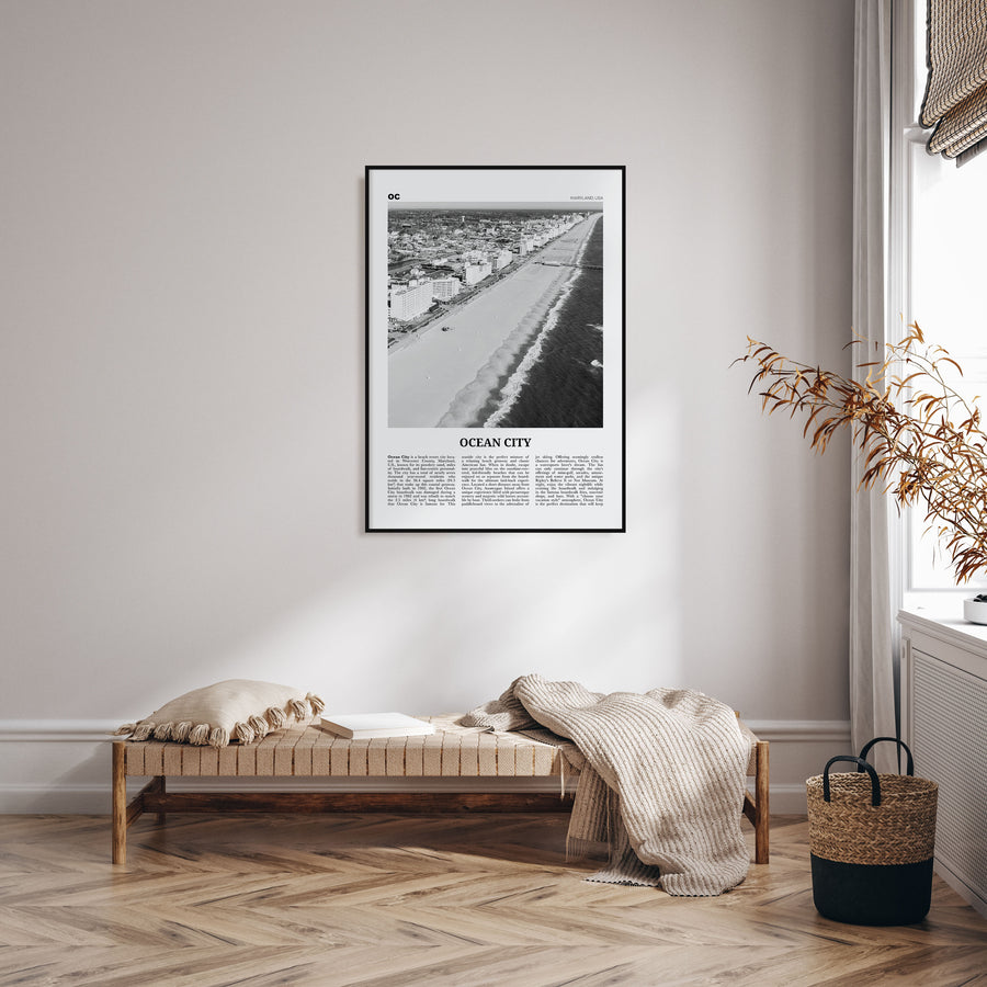 Ocean City, Maryland Travel B&W Poster