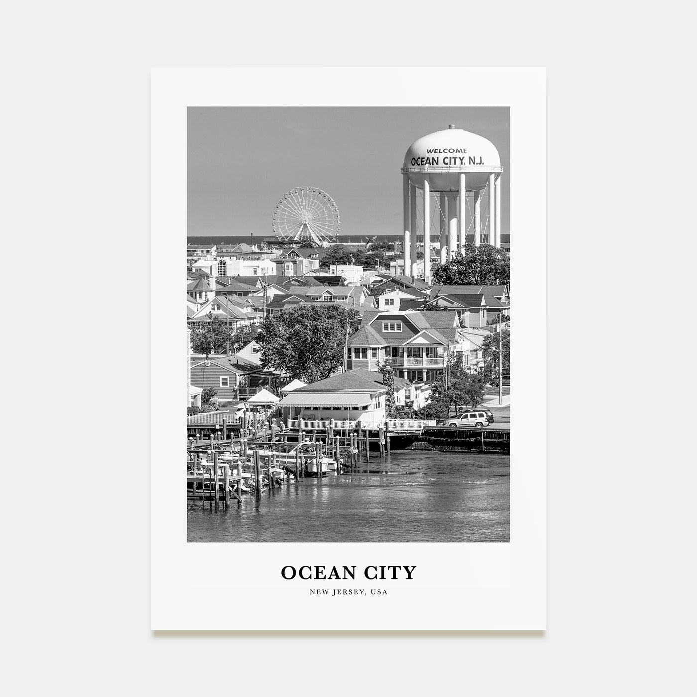 Ocean City, New Jersey Portrait B&W Poster