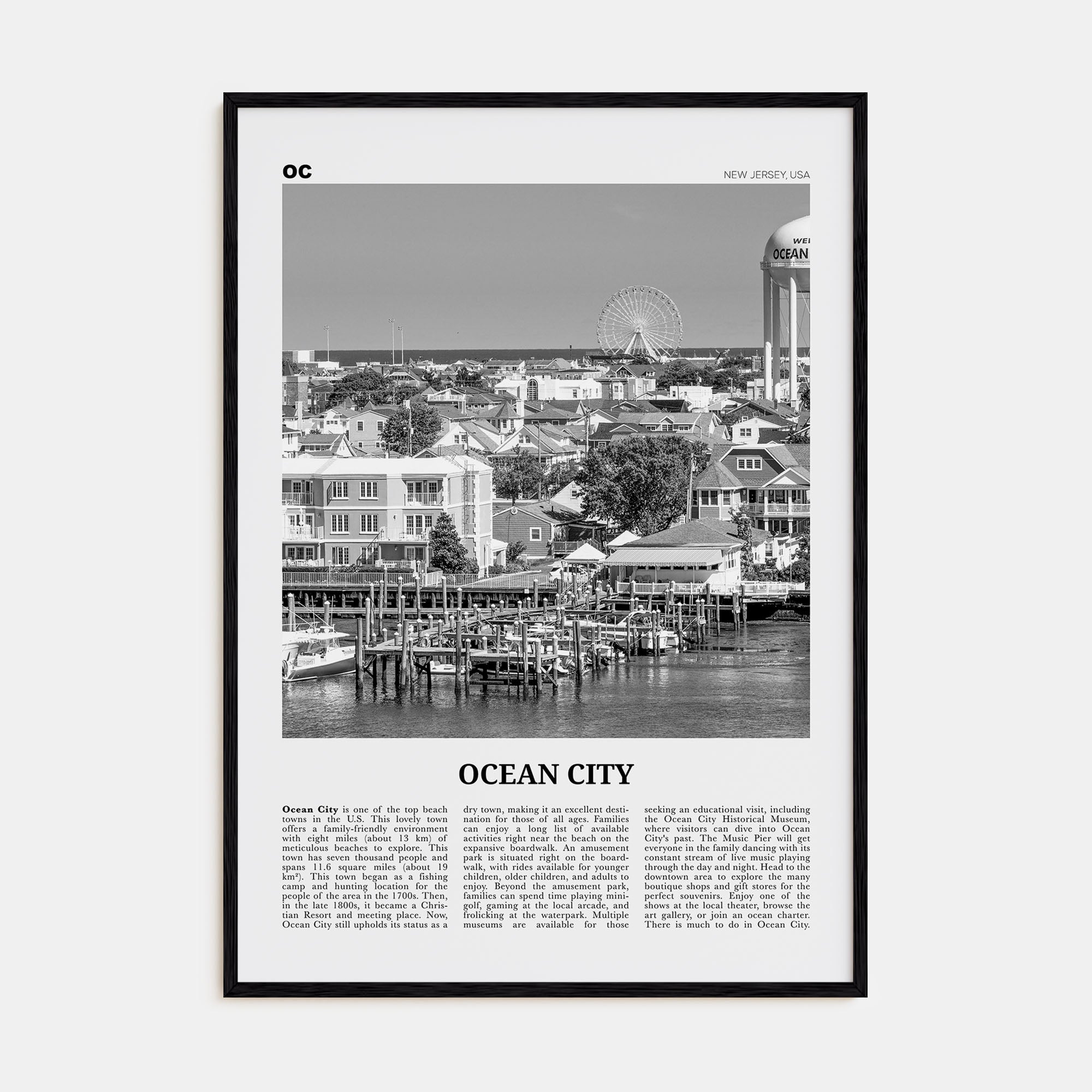 Ocean City, New Jersey Travel B&W No 1 Poster
