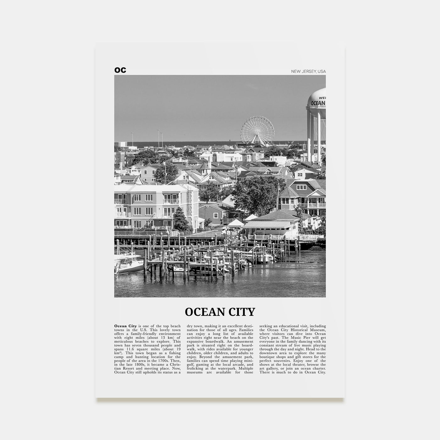 Ocean City, New Jersey Travel B&W No 1 Poster