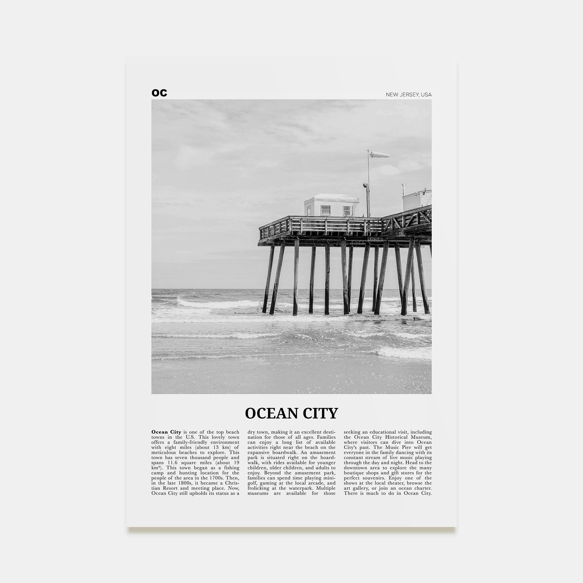 Ocean City, New Jersey Travel B&W No 2 Poster