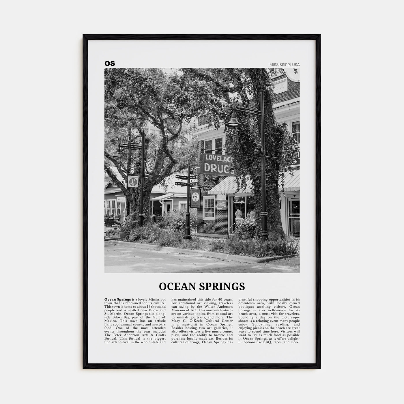 Ocean Springs Travel B&W Poster