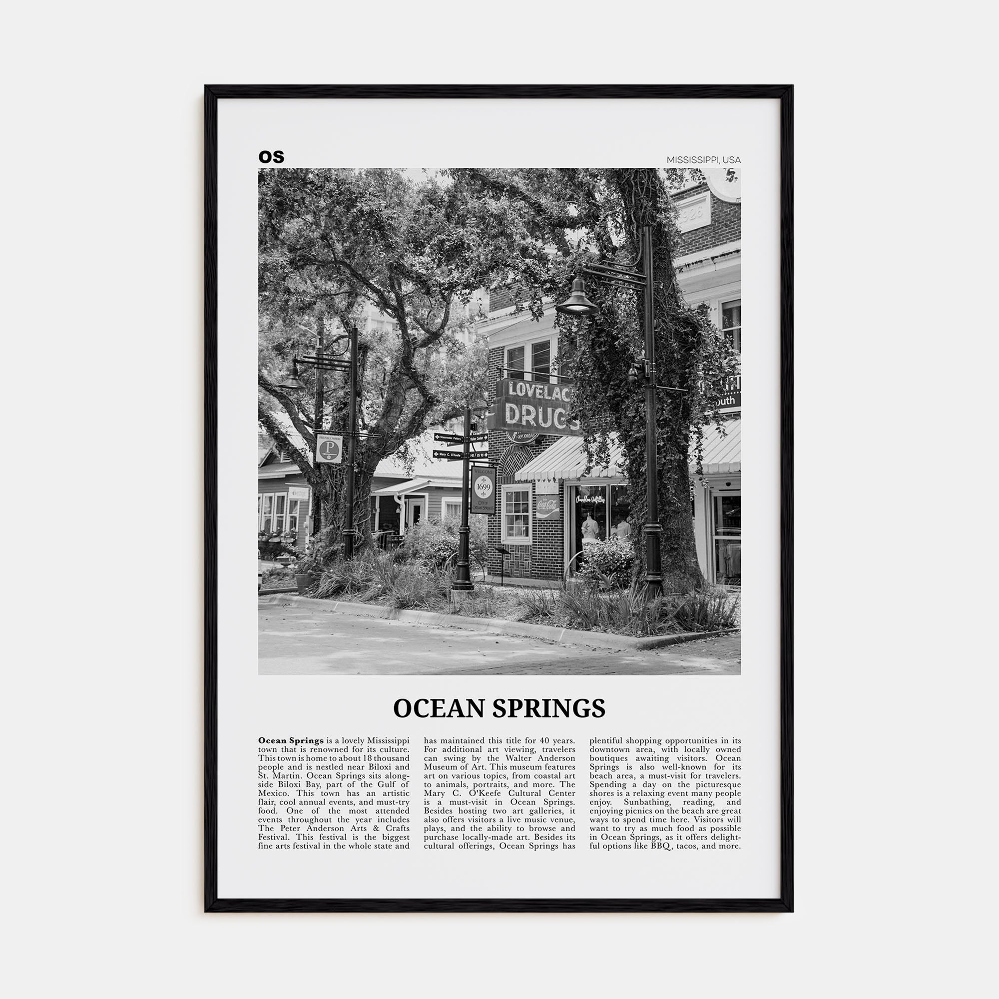 Ocean Springs Travel B&W Poster