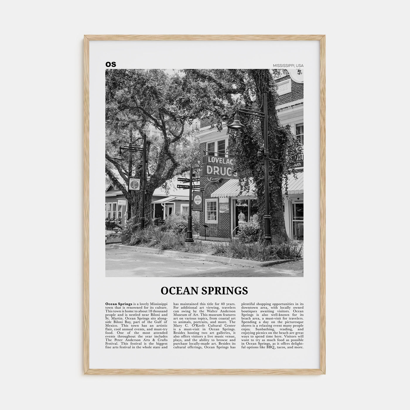 Ocean Springs Travel B&W Poster