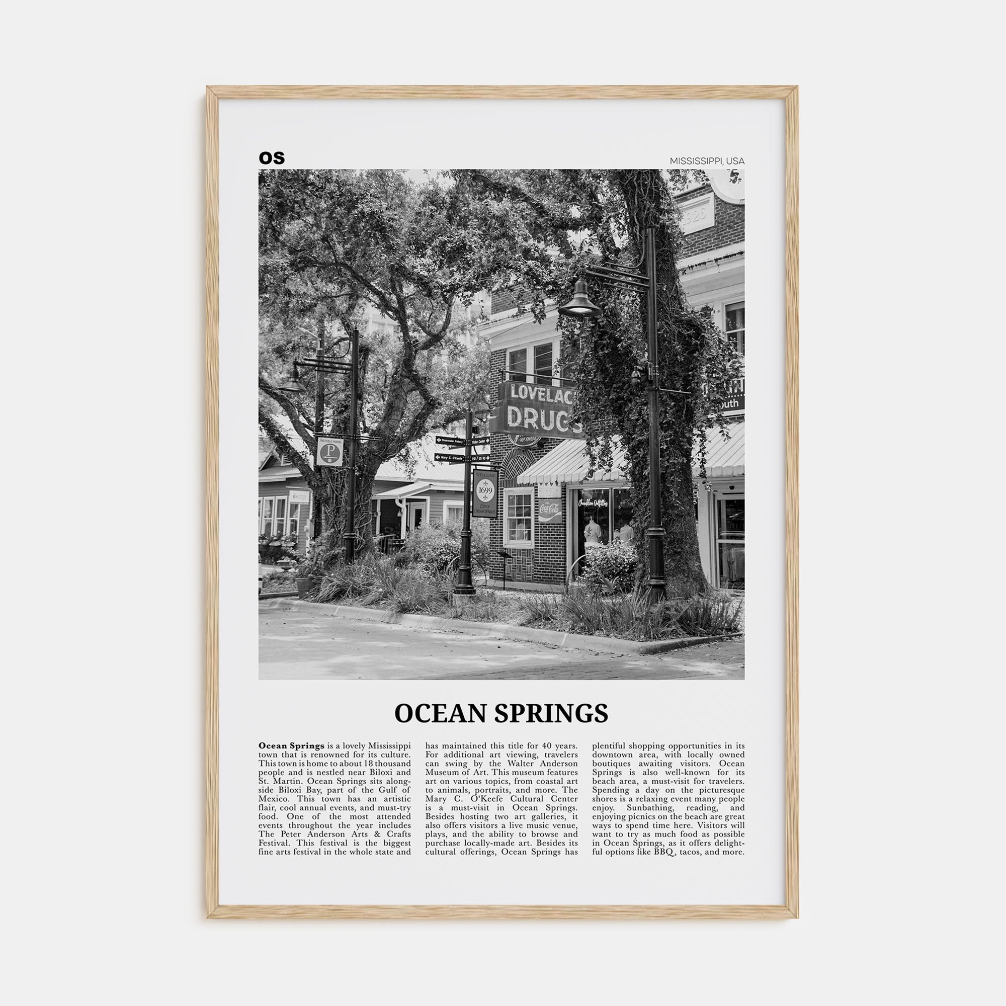 Ocean Springs Travel B&W Poster