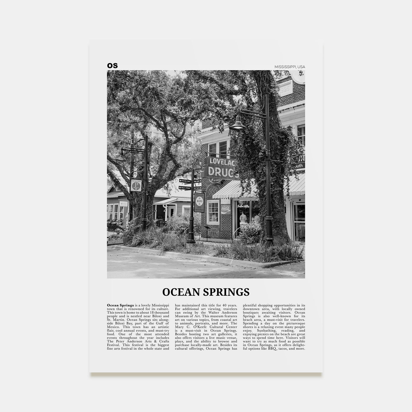 Ocean Springs Travel B&W Poster