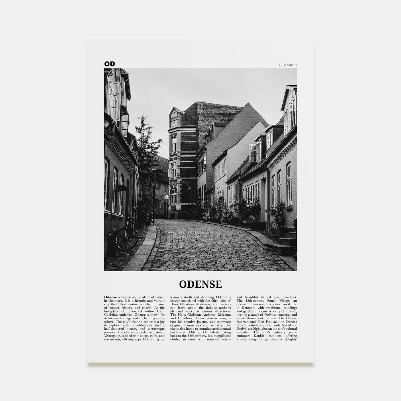 Odense Travel B&W Poster