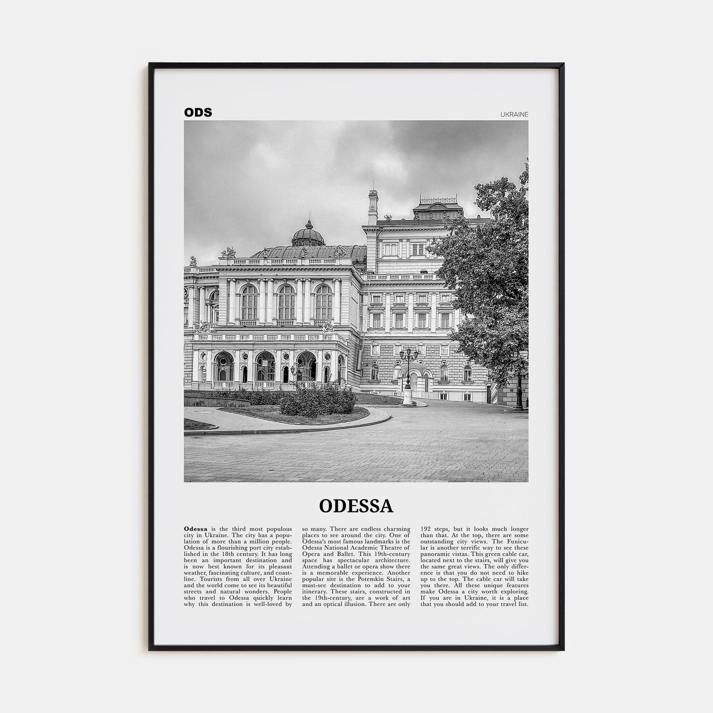 Odessa, Ukraine Travel B&W Poster