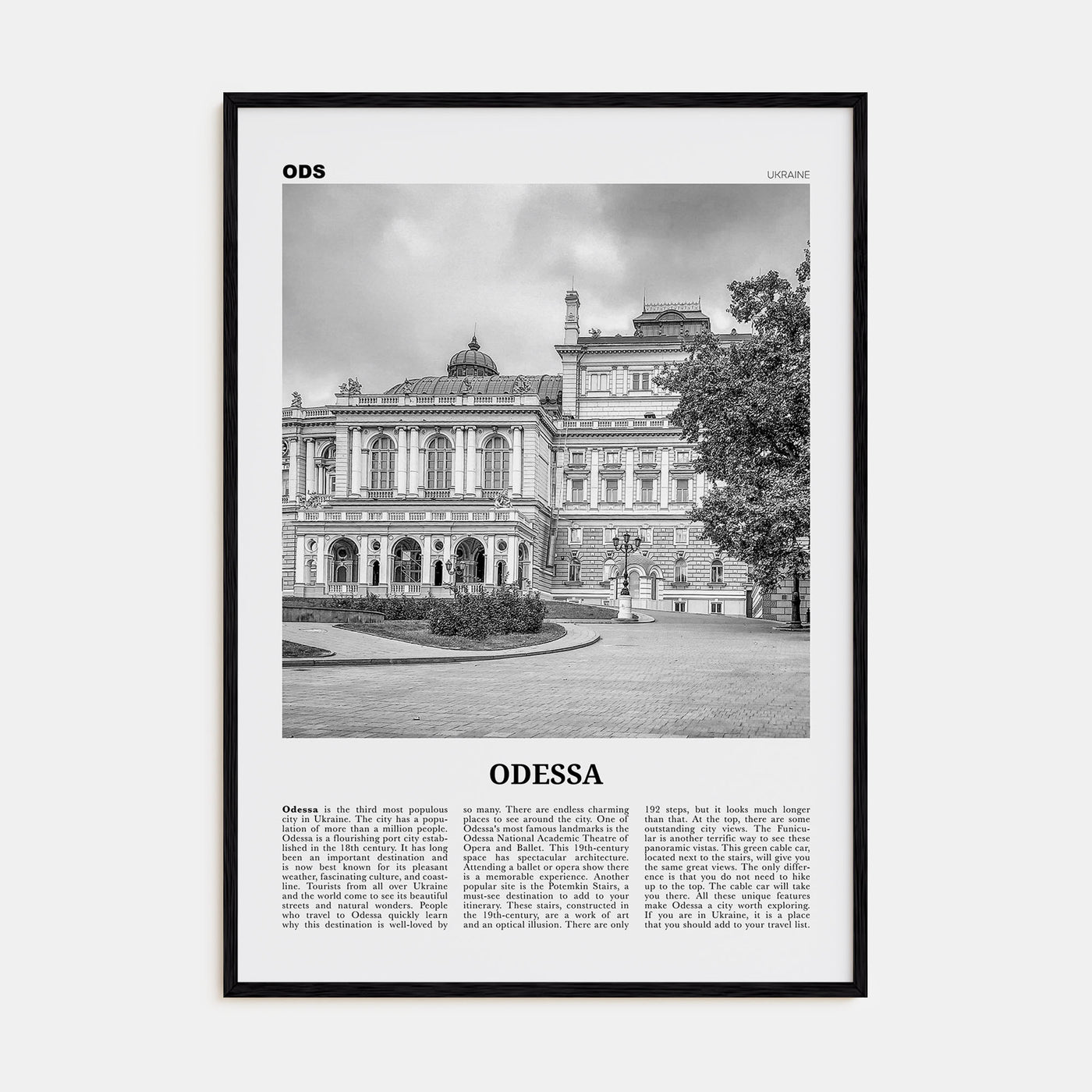 Odessa, Ukraine Travel B&W Poster