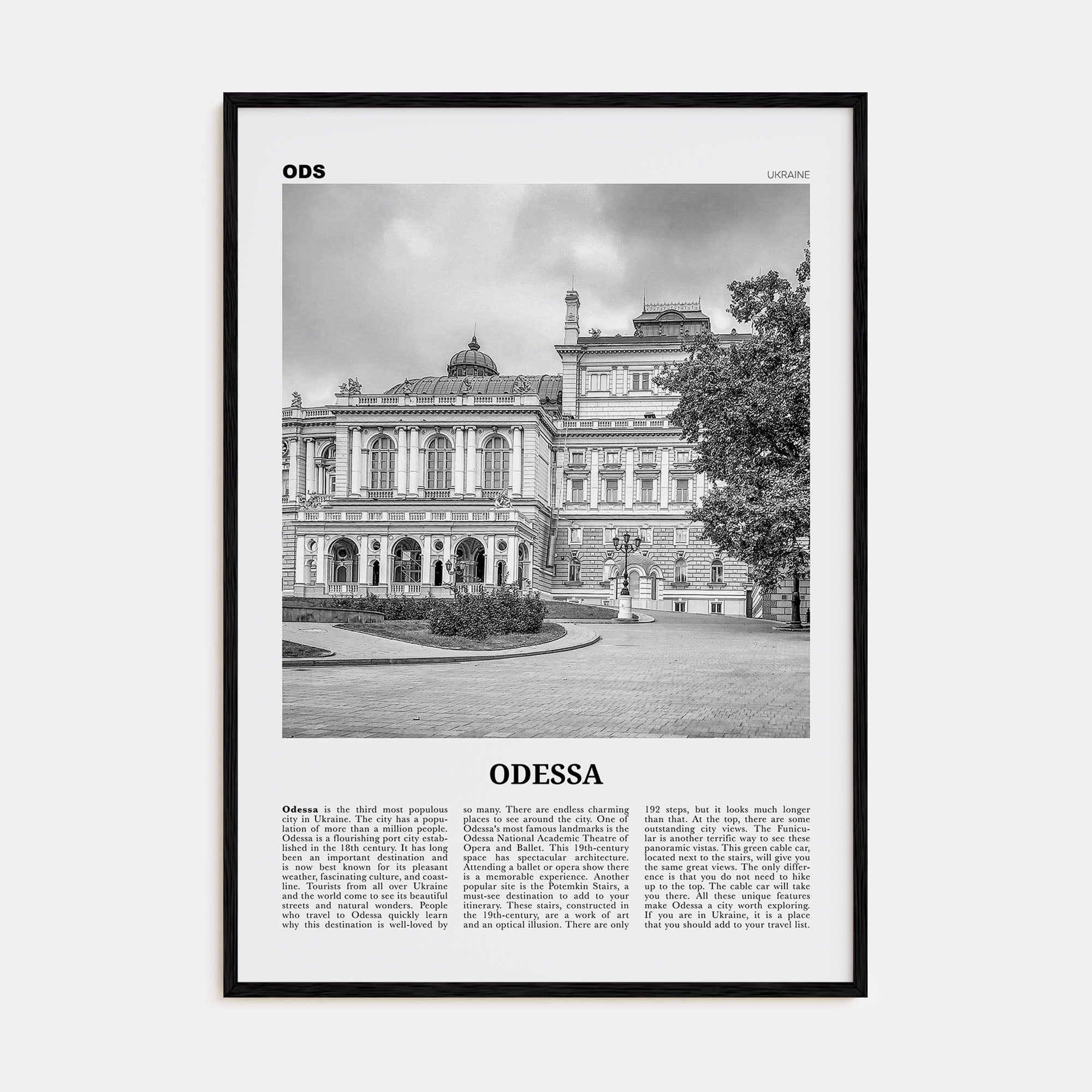 Odessa, Ukraine Travel B&W Poster