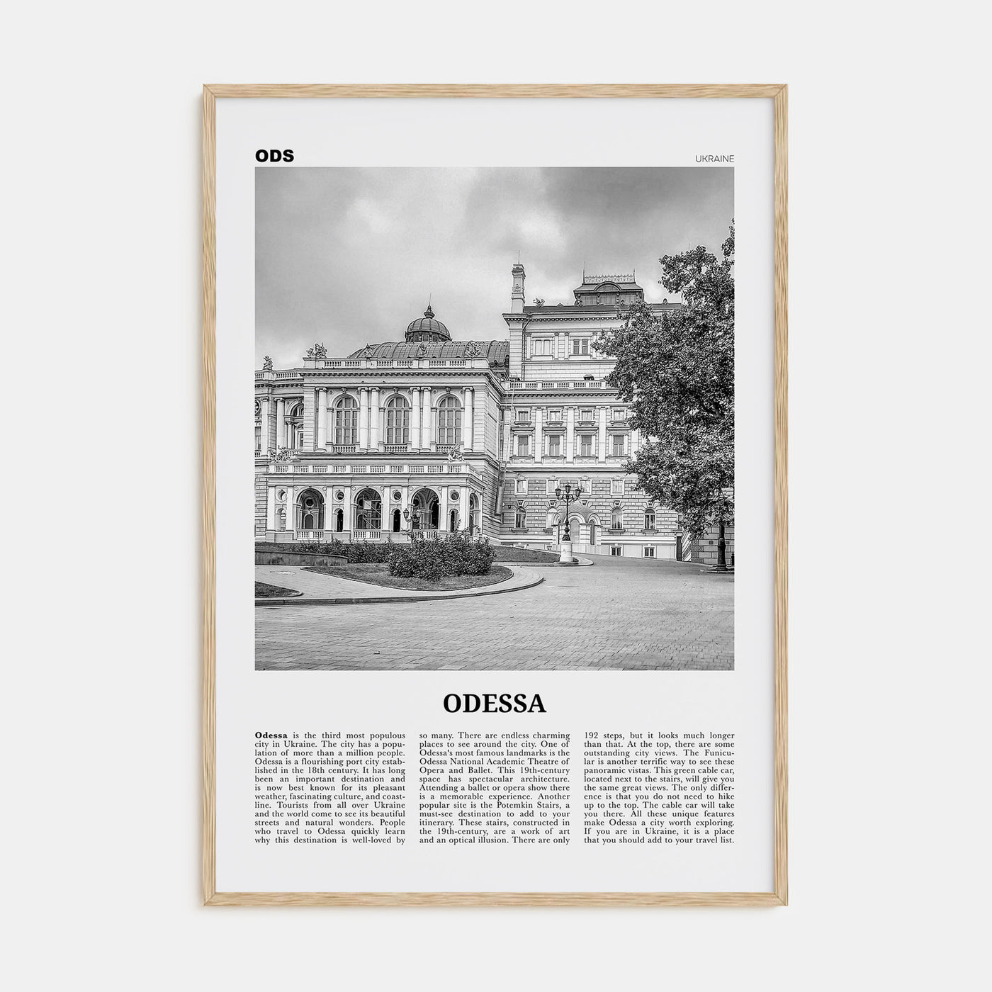 Odessa, Ukraine Travel B&W Poster
