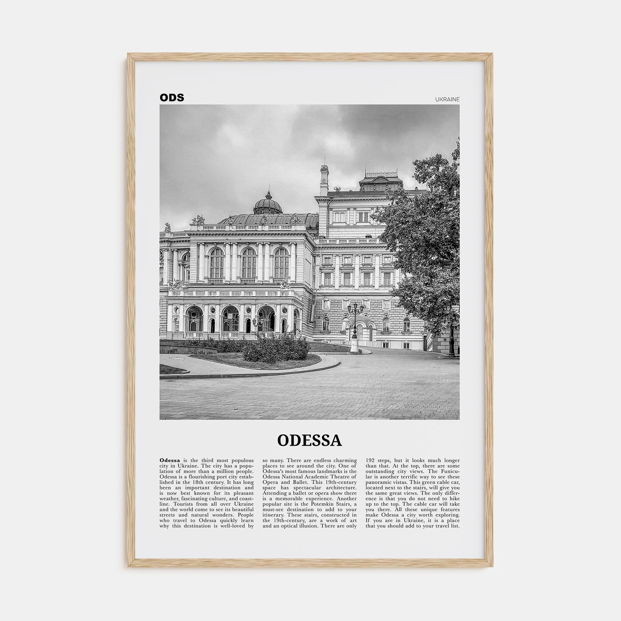 Odessa, Ukraine Travel B&W Poster