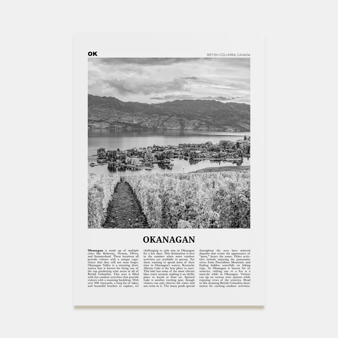 Okanagan Travel B&W Poster