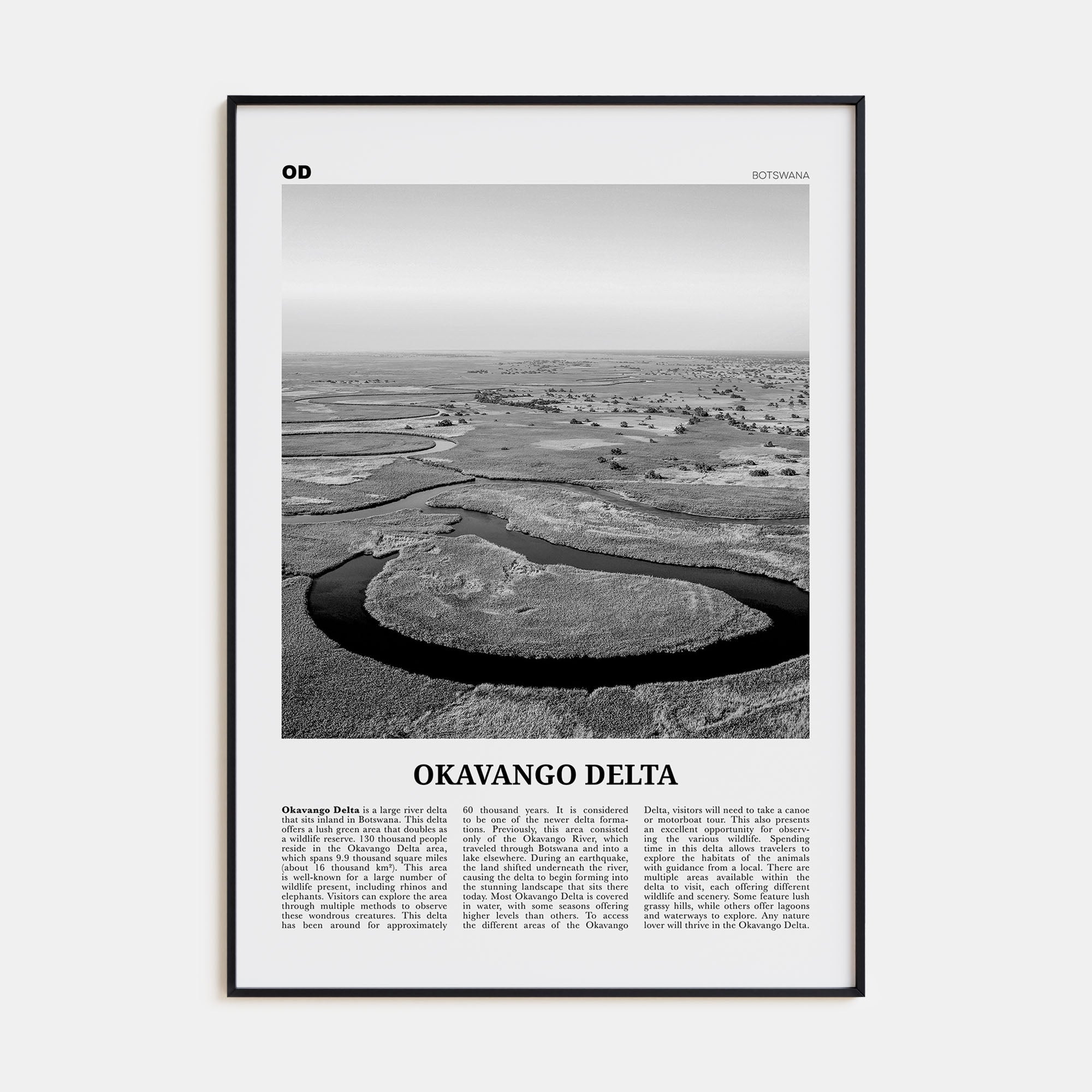 Okavango Delta Travel B&W Poster