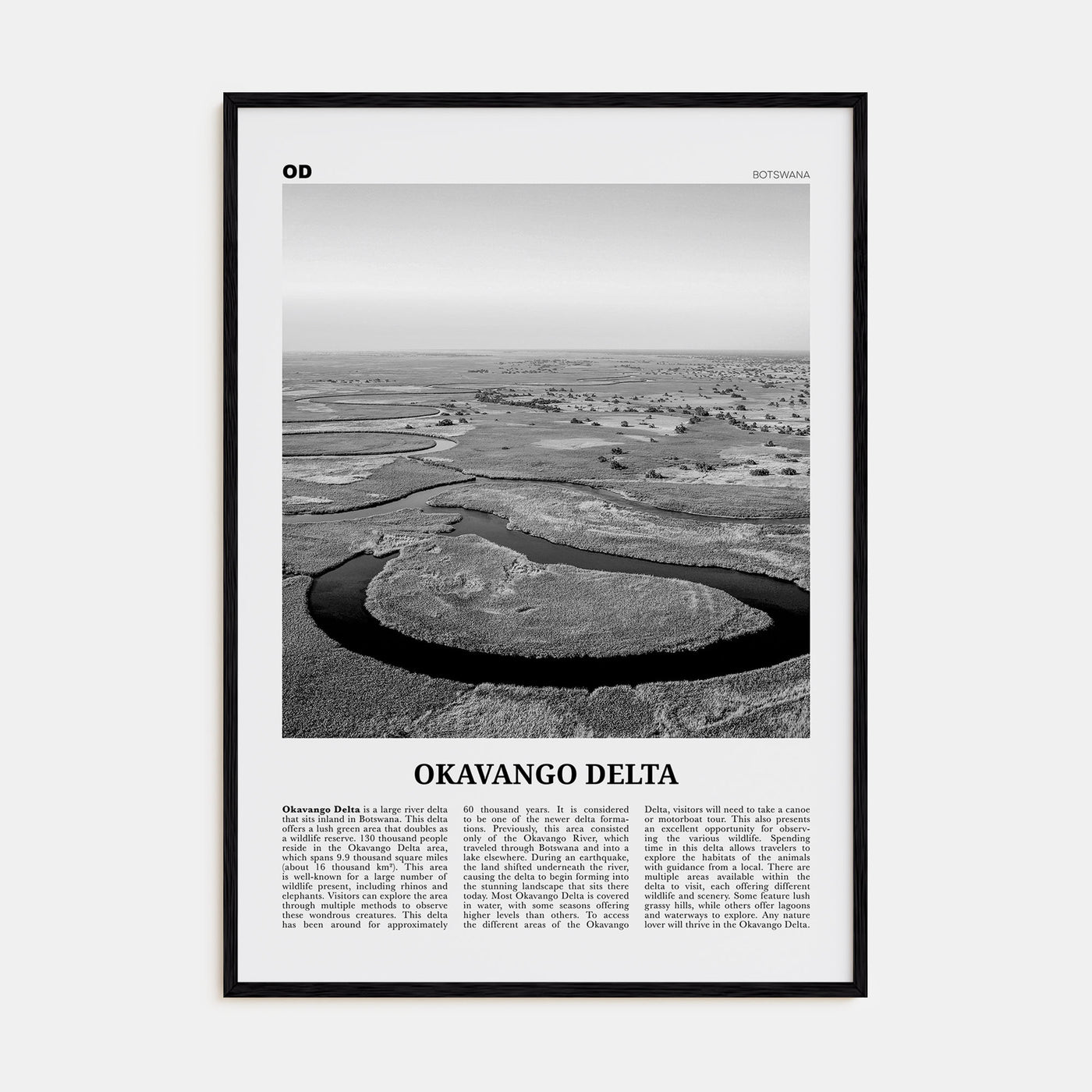 Okavango Delta Travel B&W Poster