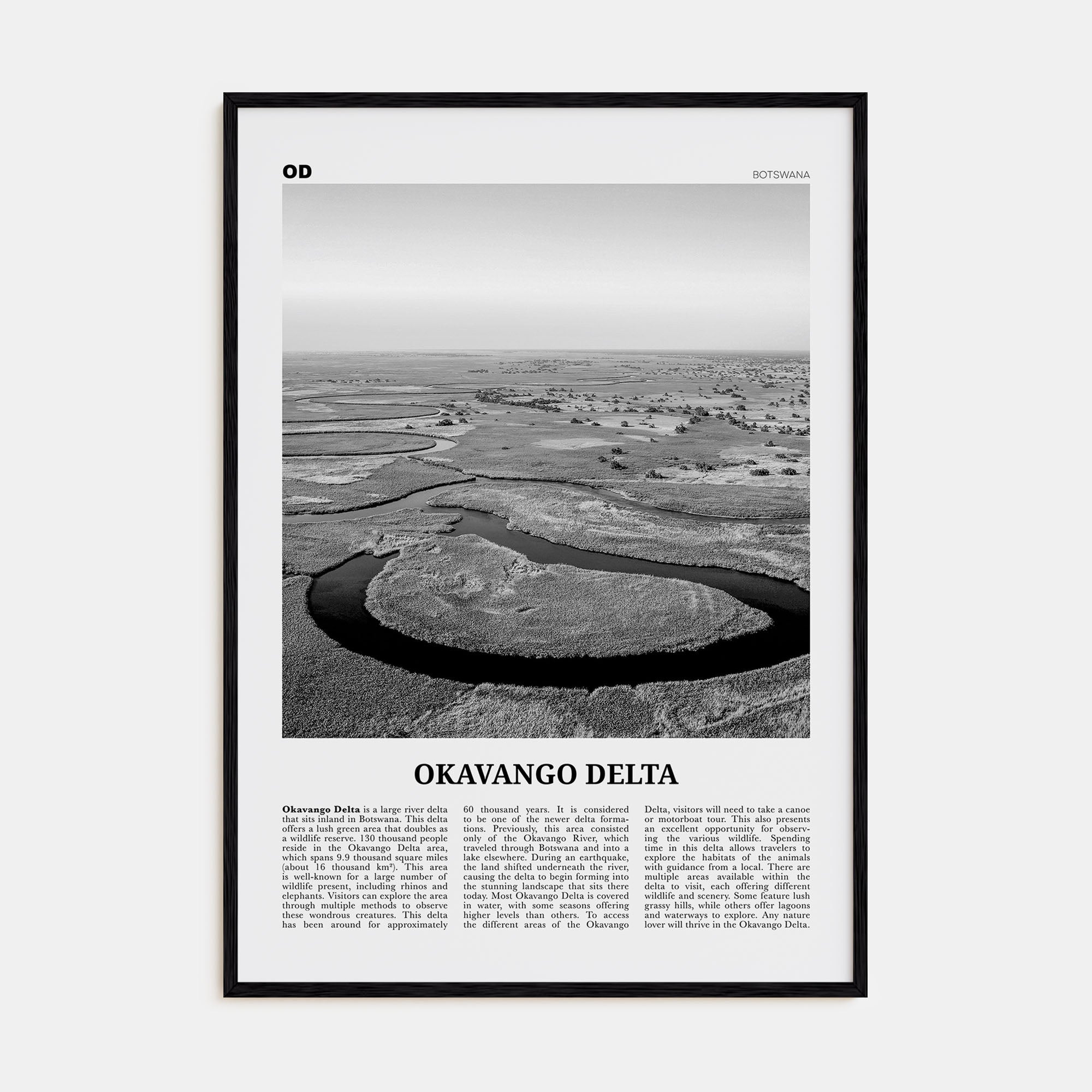 Okavango Delta Travel B&W Poster