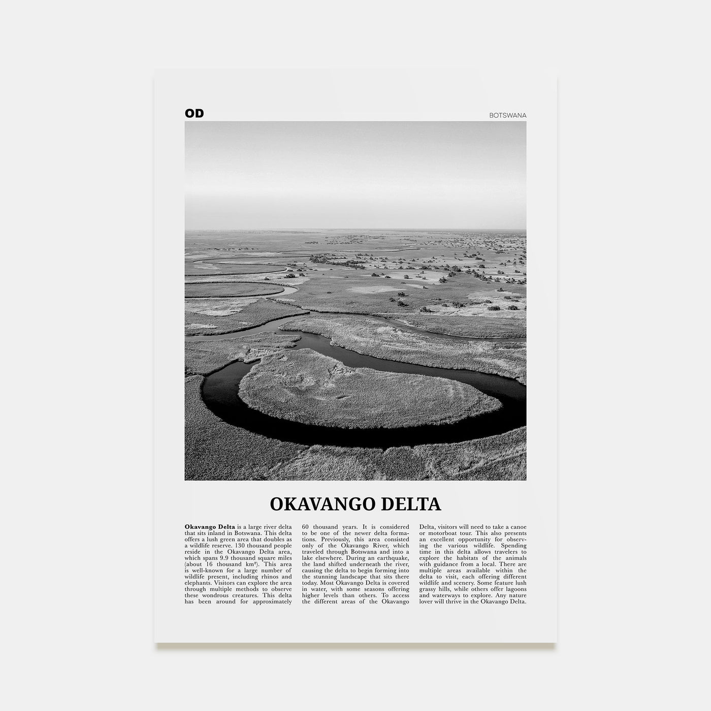 Okavango Delta Travel B&W Poster