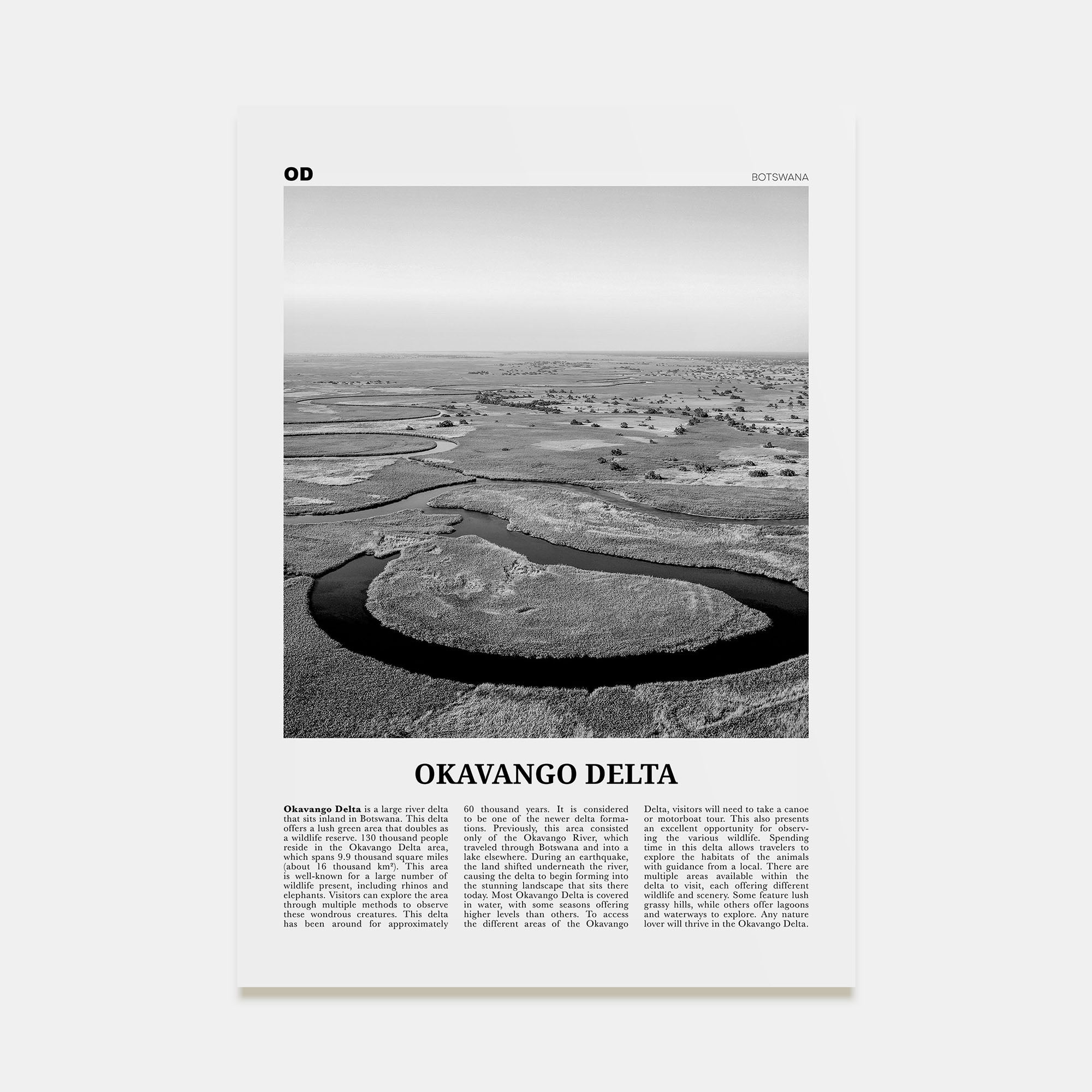Okavango Delta Travel B&W Poster