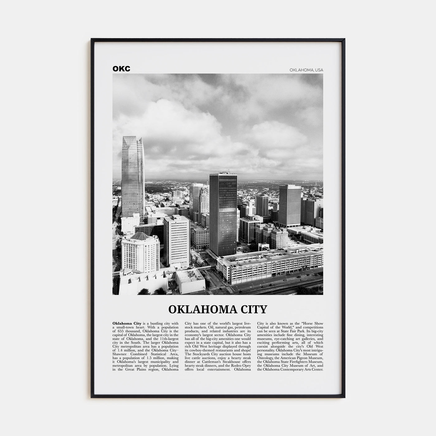 Oklahoma City Travel B&W No 2 Poster