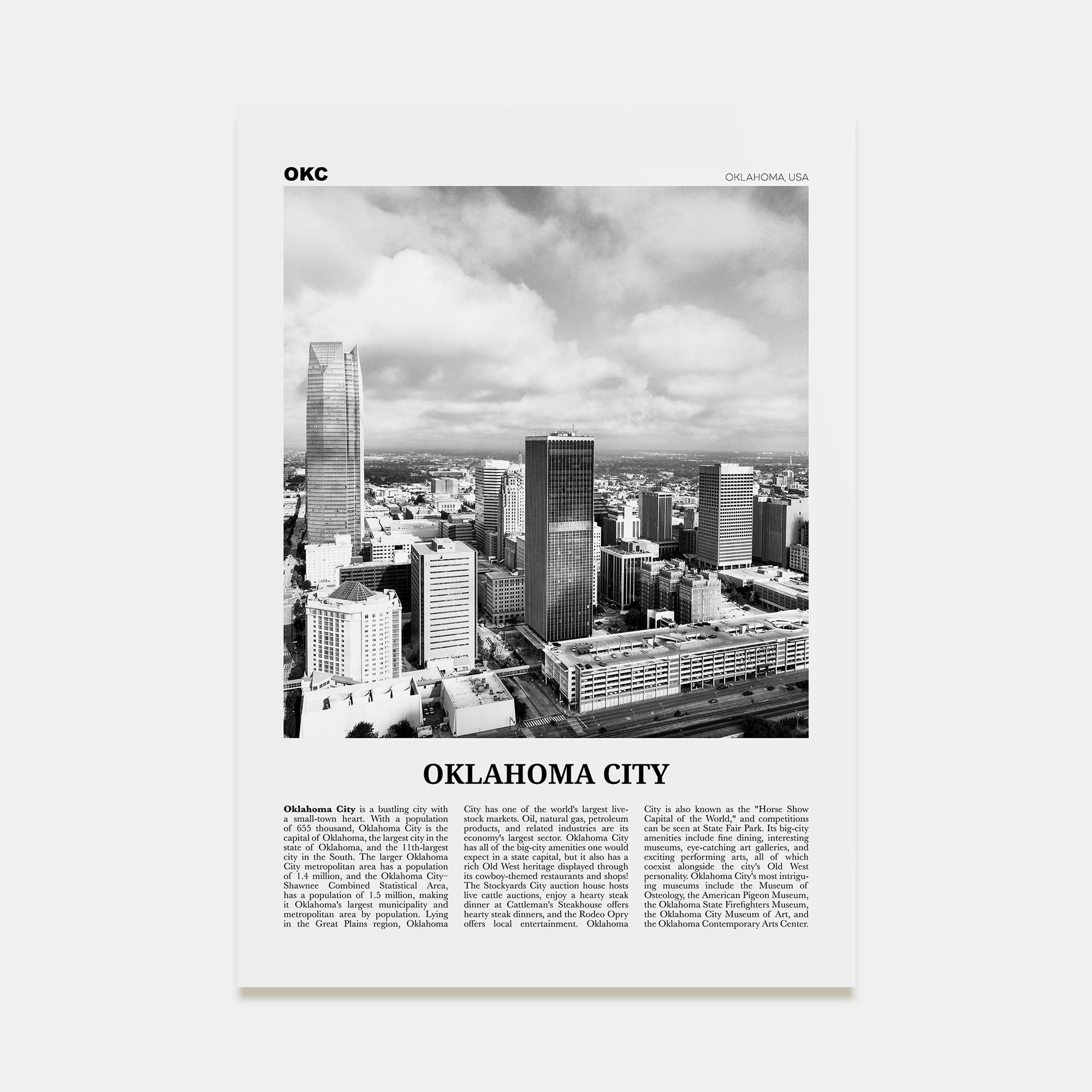 Oklahoma City Travel B&W No 2 Poster