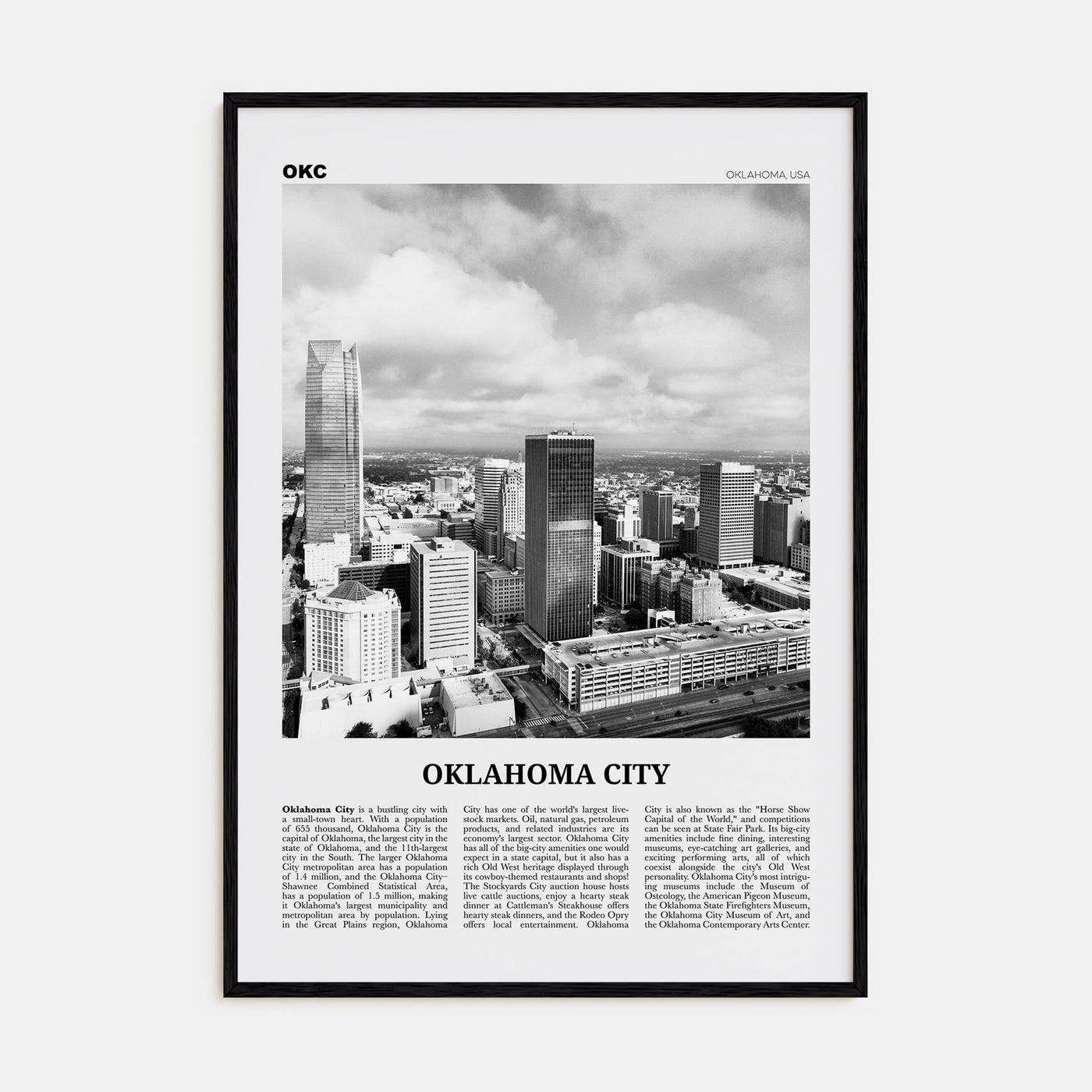 Oklahoma City Travel B&W No 2 Poster