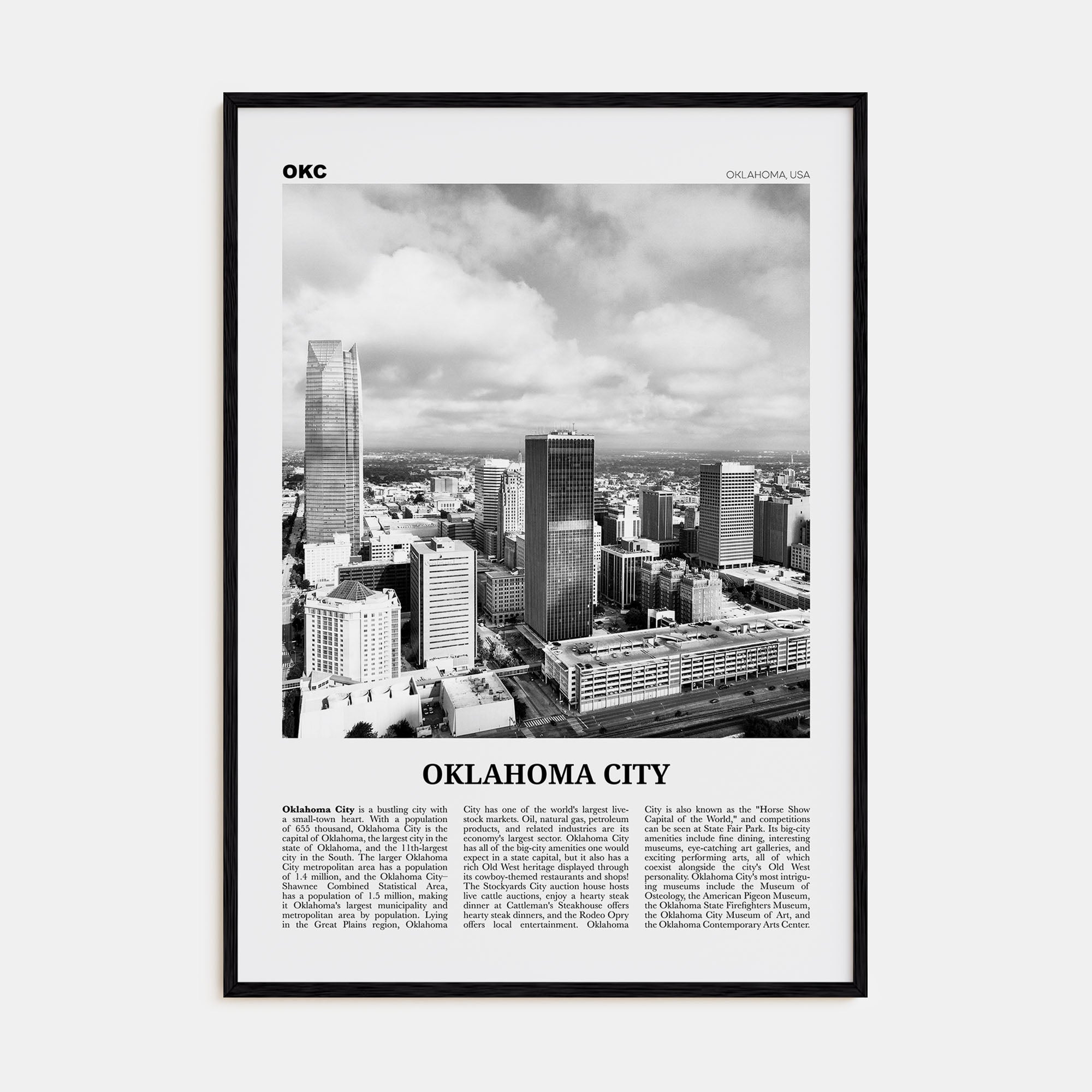 Oklahoma City Travel B&W No 2 Poster