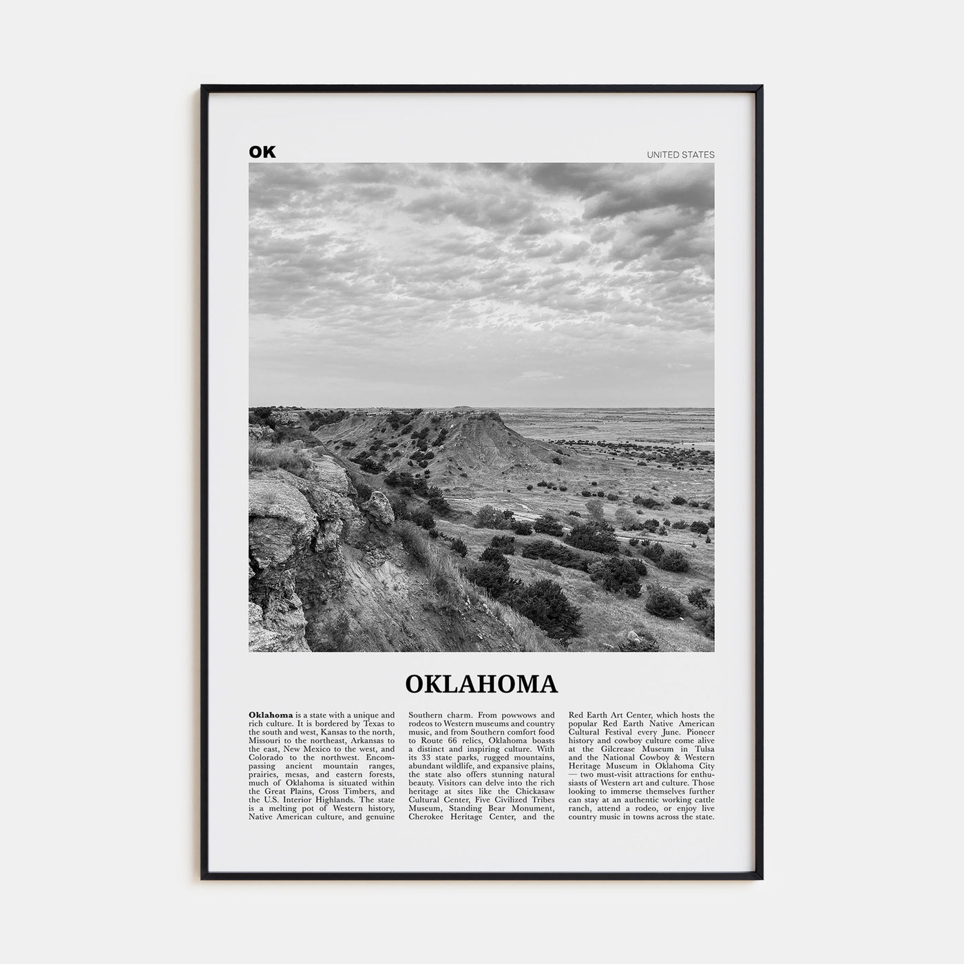 Oklahoma Travel B&W No 2 Poster