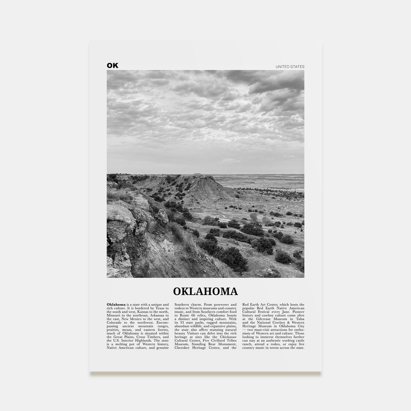 Oklahoma Travel B&W No 2 Poster