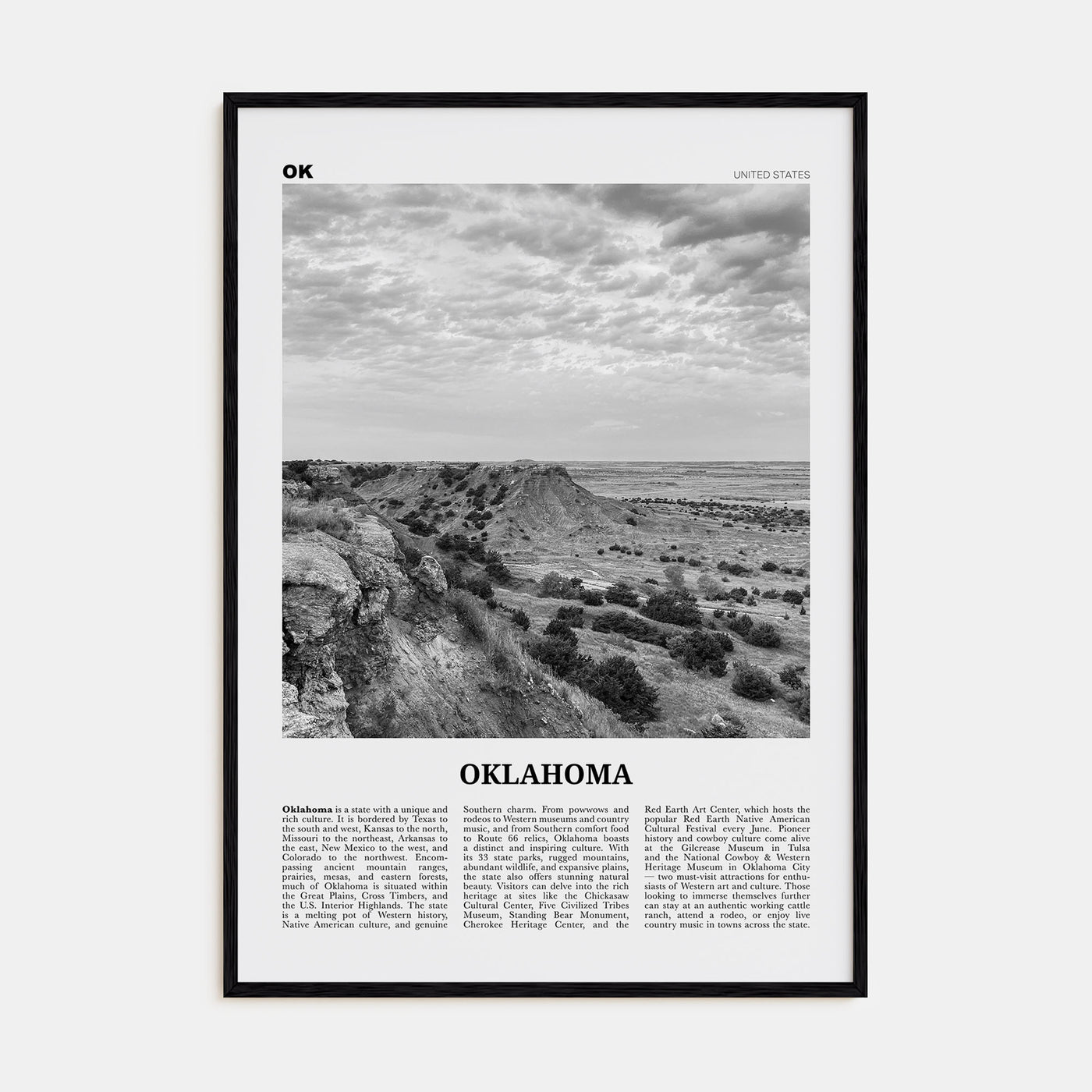 Oklahoma Travel B&W No 2 Poster