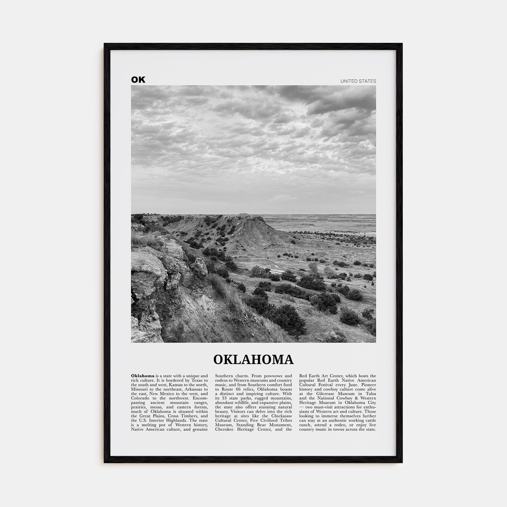 Oklahoma Travel B&W No 2 Poster