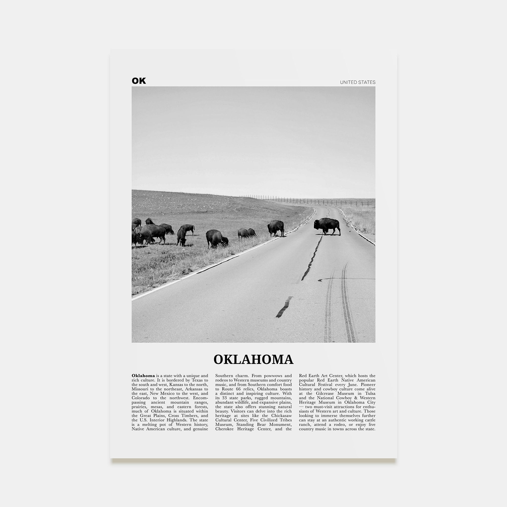 Oklahoma Travel B&W No 3 Poster