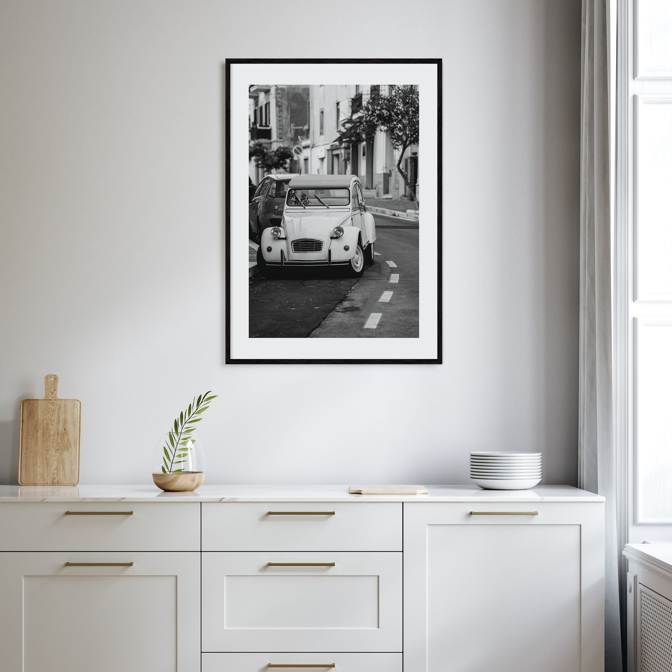 Old Car in Italy Photo B&W Poster