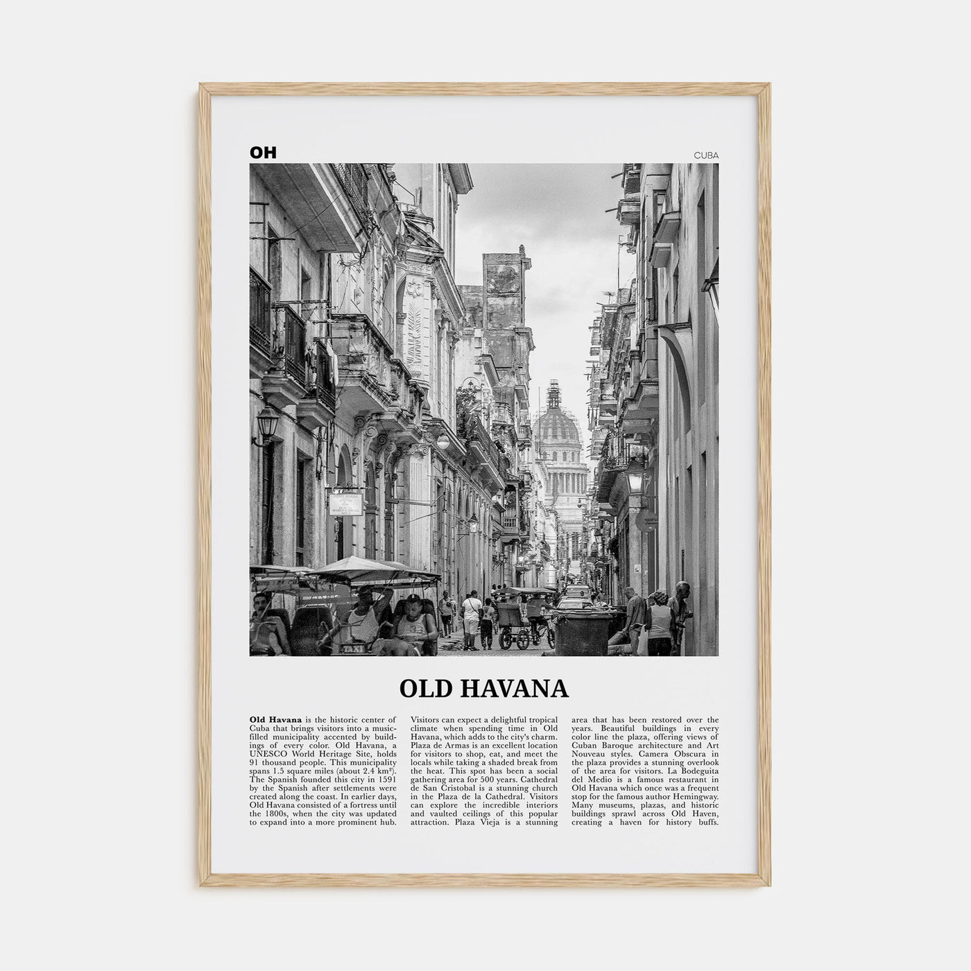 Old Havana Travel B&W Poster