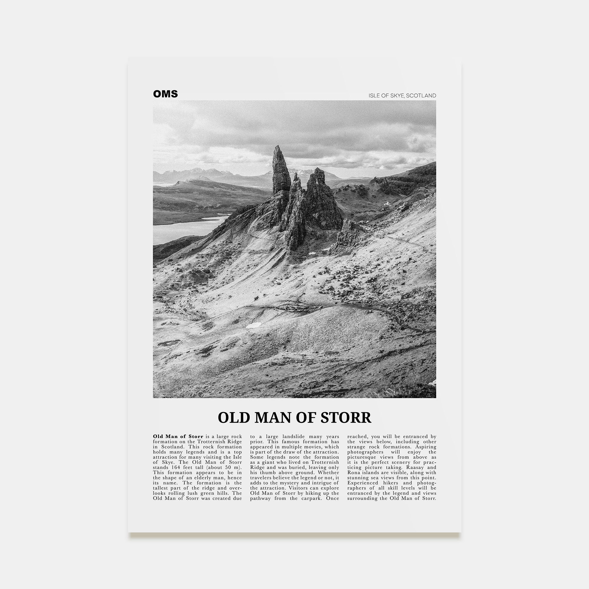 Old Man of Storr Travel B&W Poster