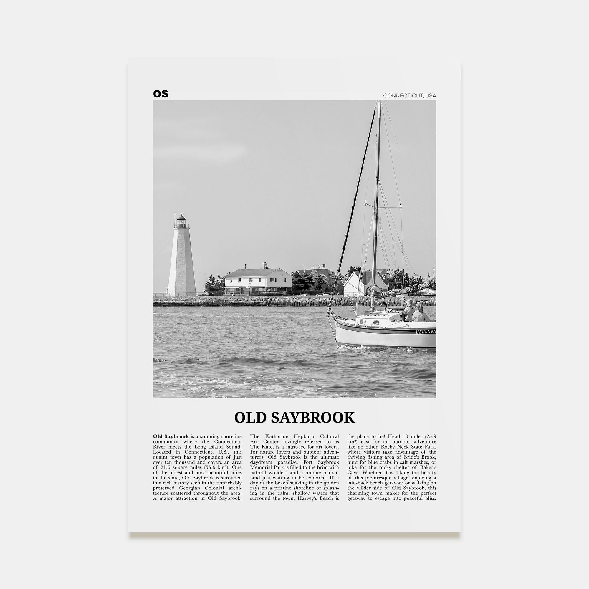 Old Saybrook Travel B&W Poster