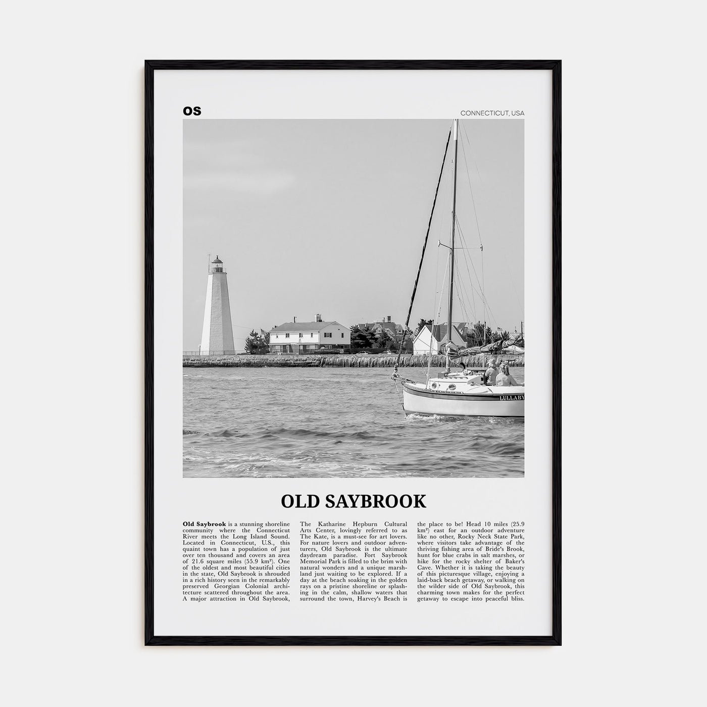 Old Saybrook Travel B&W Poster