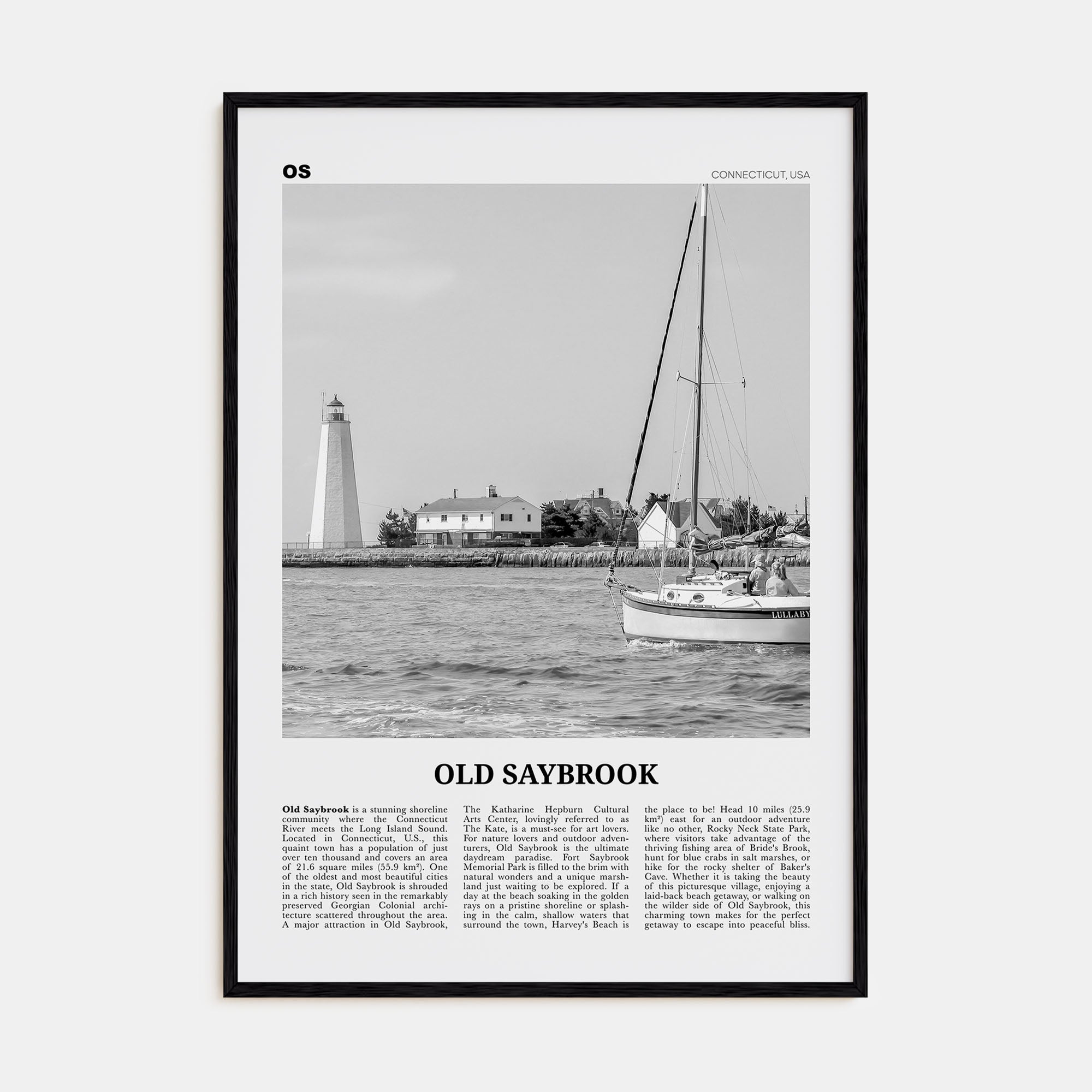 Old Saybrook Travel B&W Poster