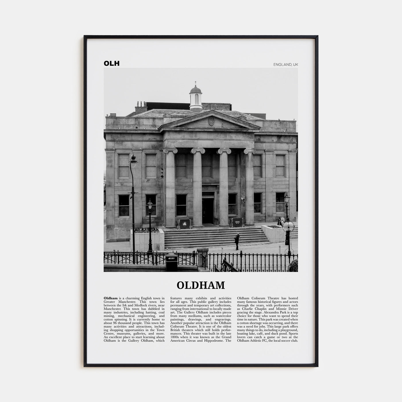 Oldham Travel B&W Poster