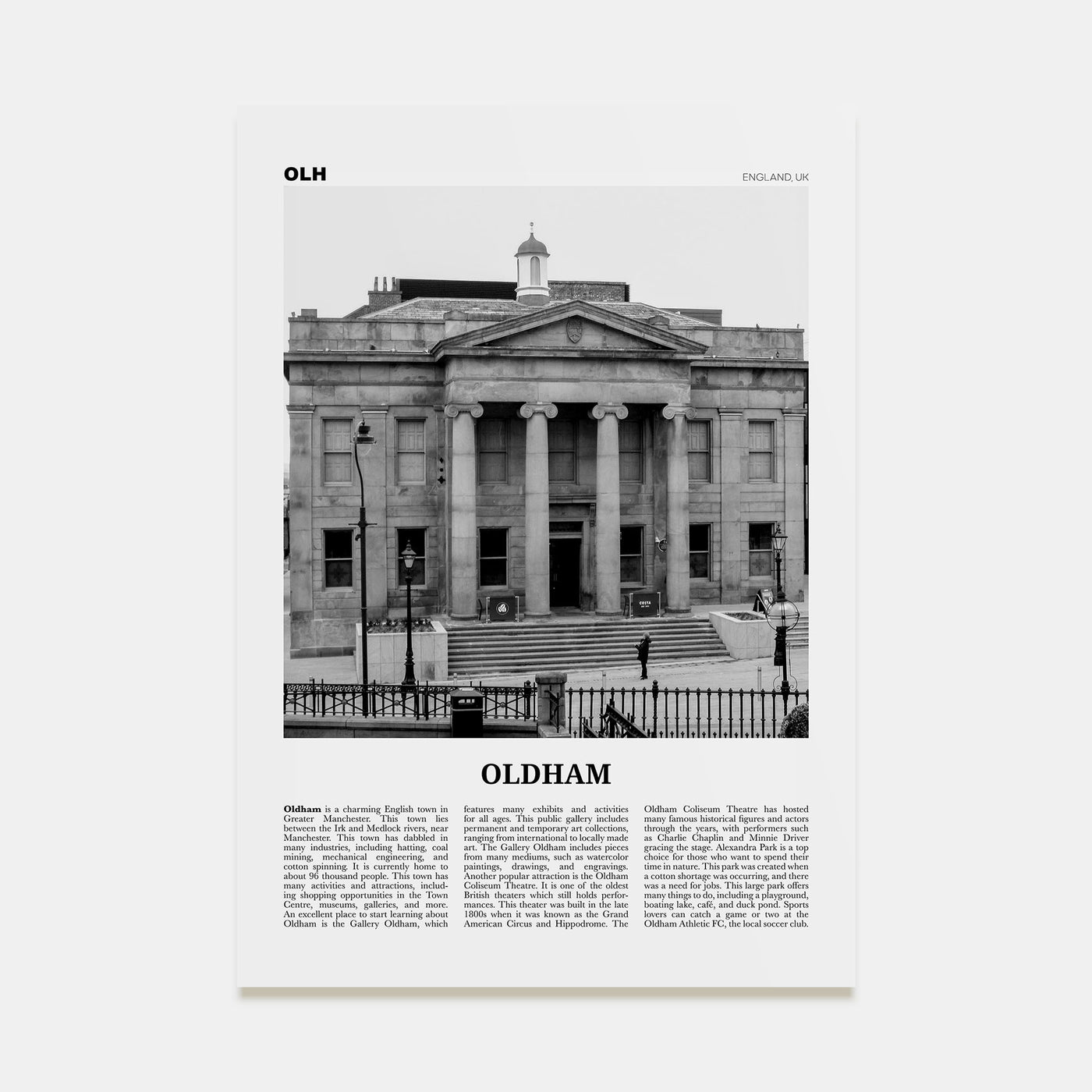 Oldham Travel B&W Poster