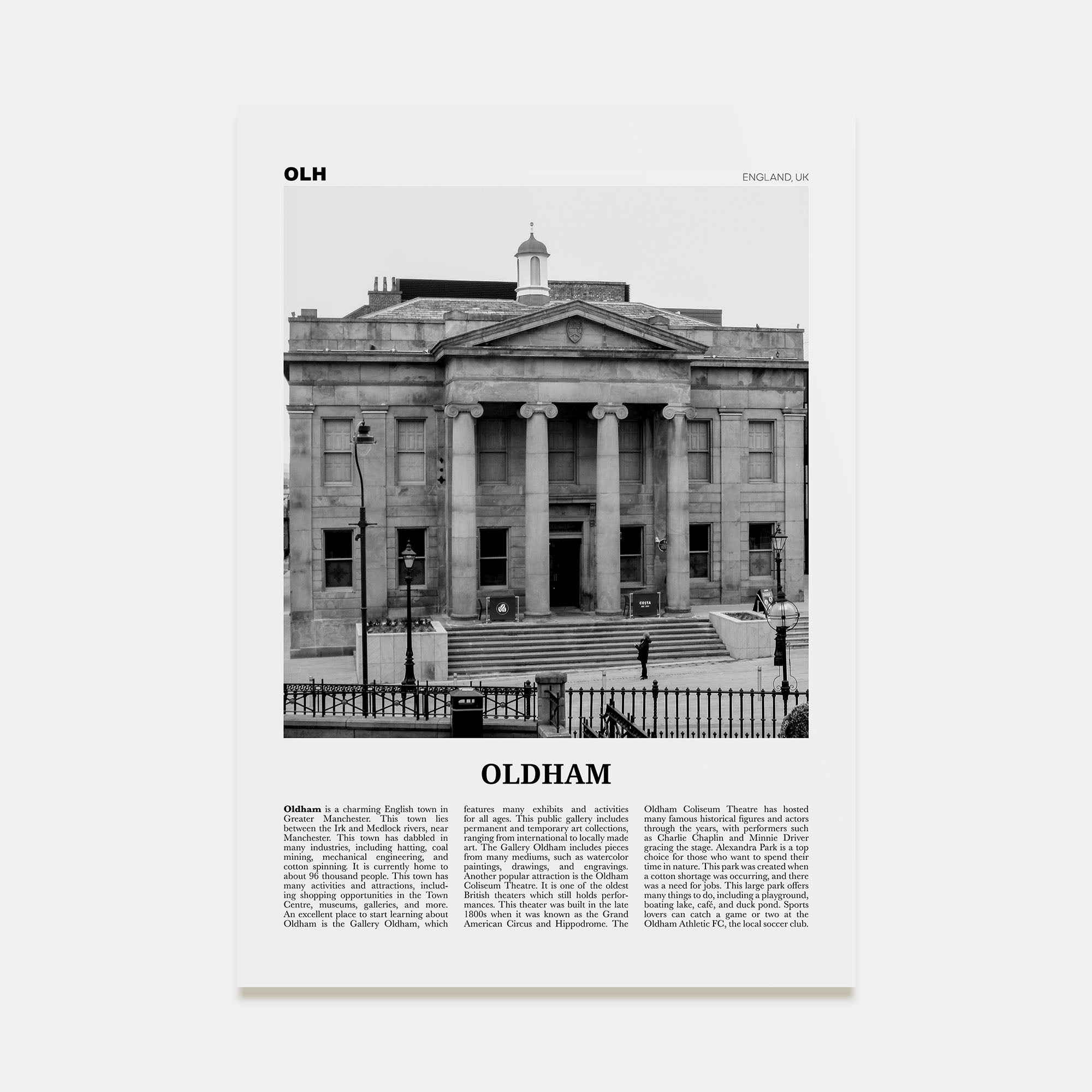 Oldham Travel B&W Poster