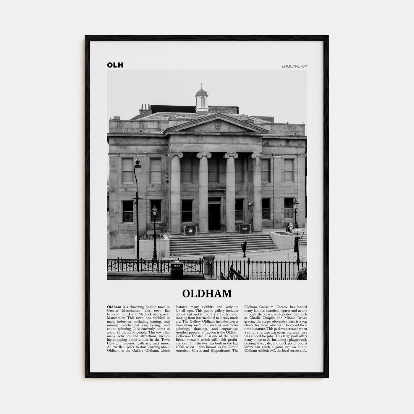 Oldham Travel B&W Poster