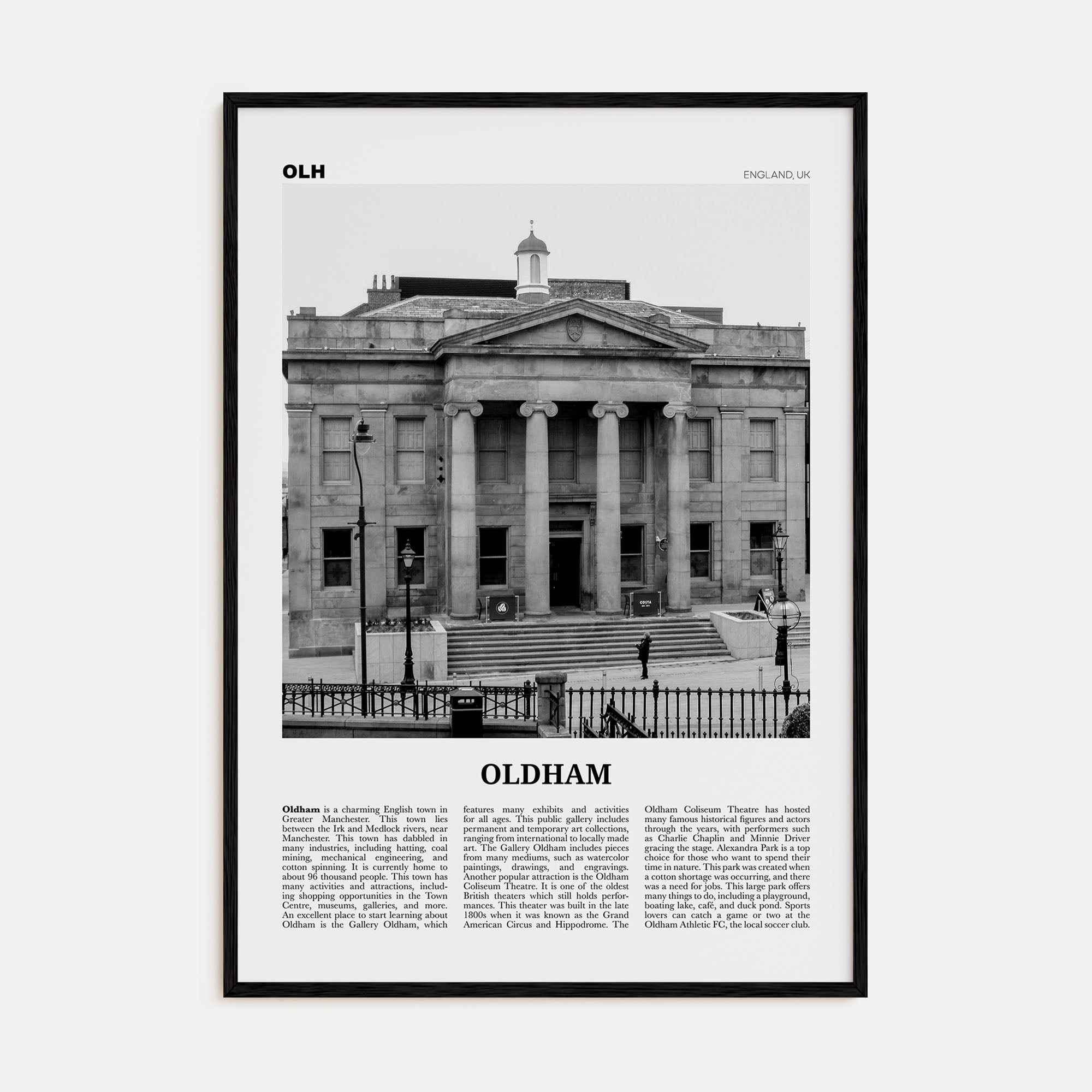 Oldham Travel B&W Poster