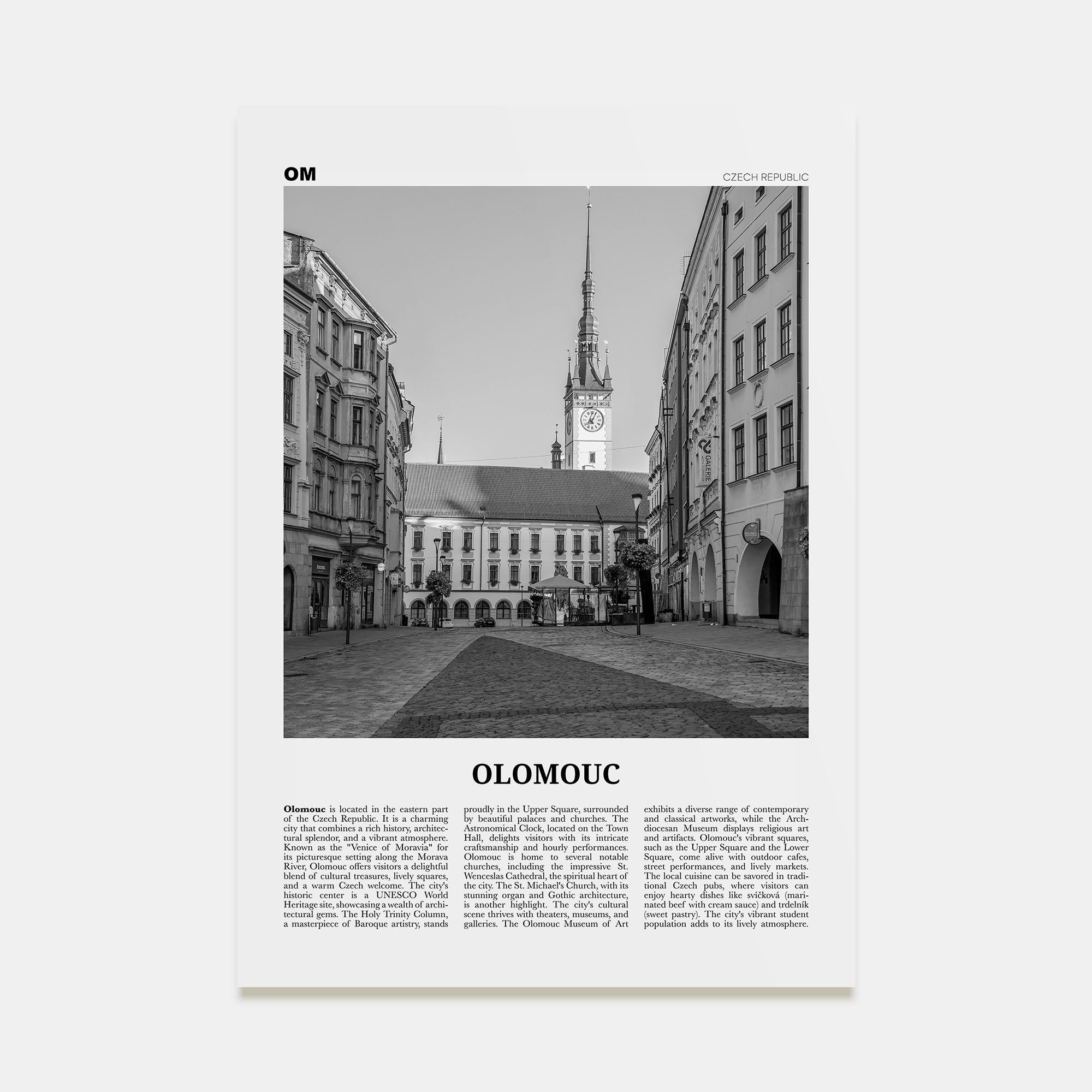 Olomouc Travel B&W Poster