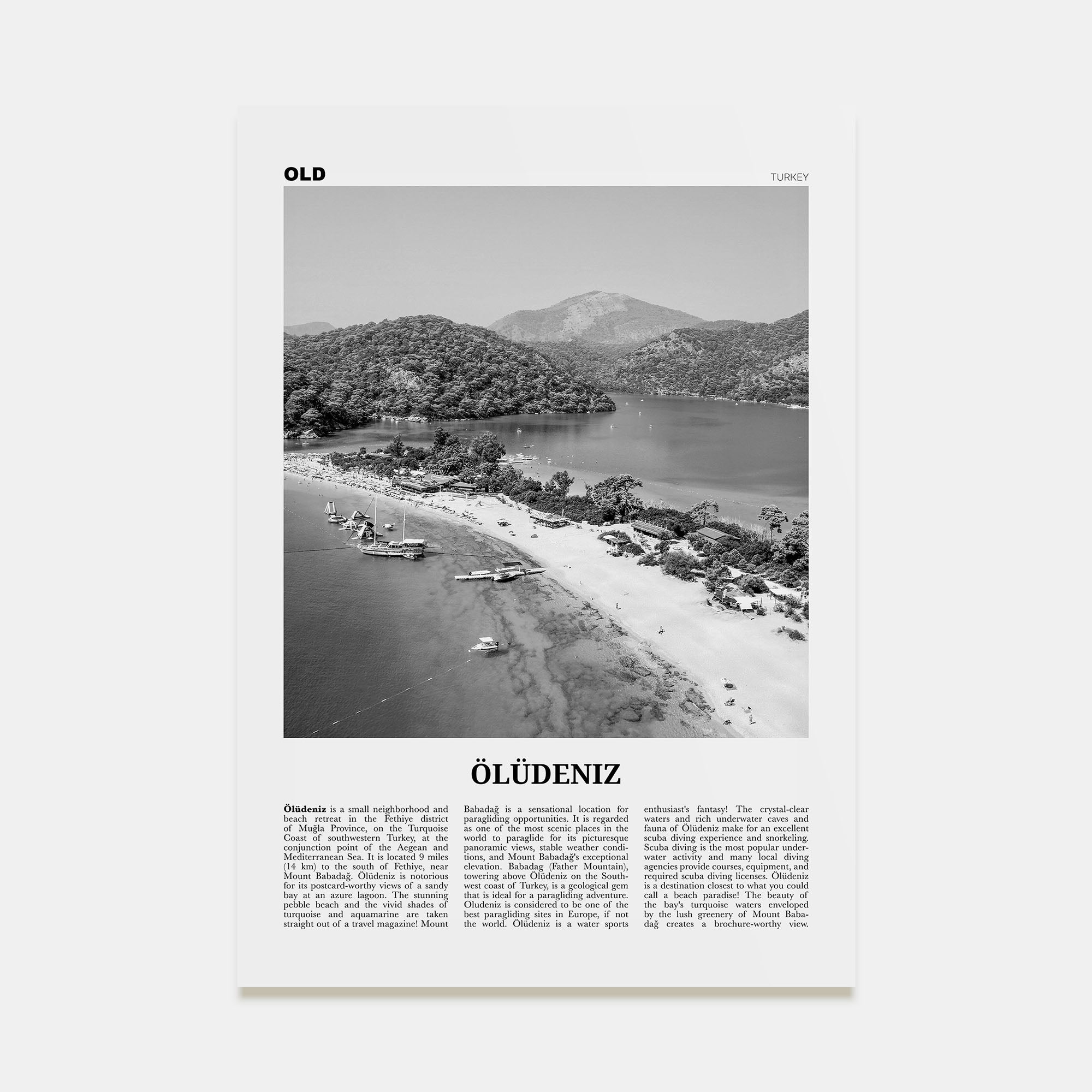 Ölüdeniz Travel B&W Poster